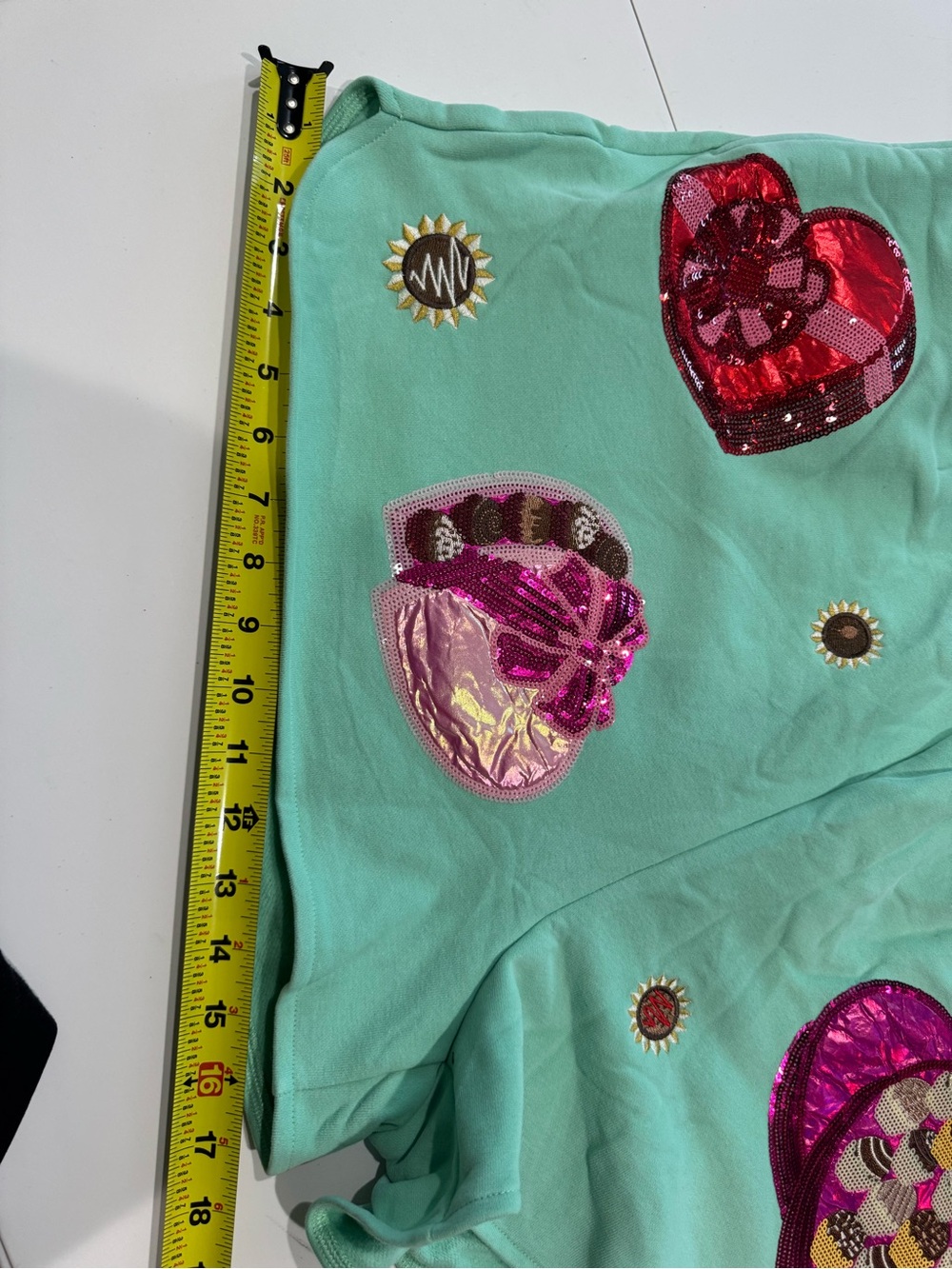 QUEEN OF SPARKLES Mint Sequin Heart Athletic Shorts - Picture 7 of 8